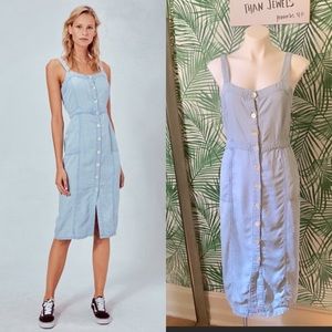 Light Blue Denim Button Front Midi Dress